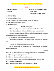Đề thi học kì 1 Tiếng Việt lớp 2 Chân trời sáng tạo - Đề 2