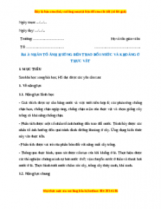 Giáo án Nhân tố ảnh hưởng đến trao đổi nước và khoáng ở thực vật Sinh học 11 Cánh diều