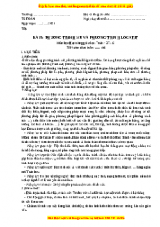 Giáo án Toán 12 học kì I Giải tích Bài 5: Phương mũ và Logarit