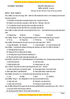Đề thi cuối kì 1 Lịch sử 11 Sở GD và ĐT Vĩnh Phúc