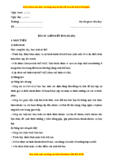 Giáo án Bài 10: Liên kết ion Hóa học 10 Cánh diều