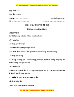 Giáo án Bài 4: Khái quát về tế bào Sinh học 10 Cánh diều