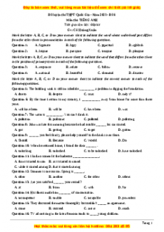 Đề thi thử THPT Quốc Gia môn Tiếng Anh có đáp án ( đề 6 ) - cô Hoàng Xuân