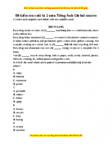 Bộ 10 đề thi cuối kì 2 Tiếng Anh 6 Global success có đáp án