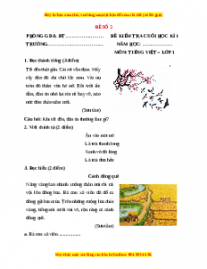 Đề thi Tiếng Việt lớp 1 Học kì 1 Chân trời sáng tạo (Đề 2)