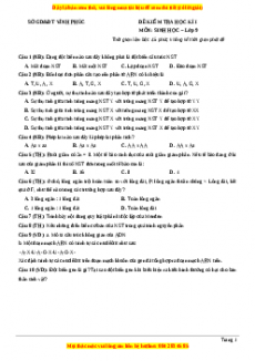 Đề thi học kì 1 Sinh học 9 năm 2023 Sở GD_ĐT Vĩnh Phúc