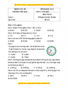 Đề thi cuối kì 2 Toán lớp 3 Cánh diều (Đề 8)