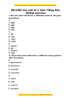 Bộ 15 đề thi cuối kì 2 Tiếng Anh 10 Global success có đáp án
