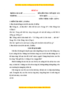 Đề thi cuối kì 2 Tiếng Việt lớp 4 (Đề 16)