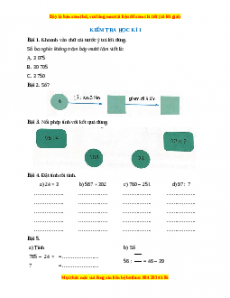 Bài tập cuối tuần Toán lớp 3 Kiểm tra cuối học kì 1 Chân trời sáng tạo (có lời giải)