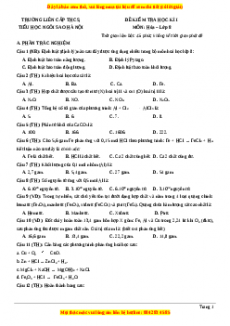 Đề thi học kì 1 Hóa lớp 8 năm 2023 trường Liên cấp THCS, Tiểu học Ngôi Sao - Hà Nội