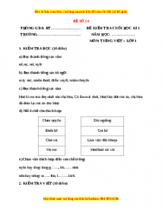 Đề thi Tiếng Việt lớp 1 Học kì 1 Chân trời sáng tạo (Đề 24)
