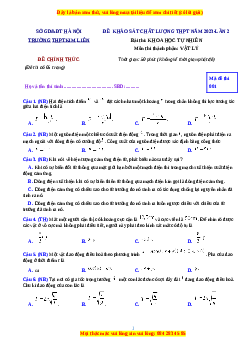 Đề thi thử Vật lí trường Kim Liên - Hà Nội lần 2 năm 2023