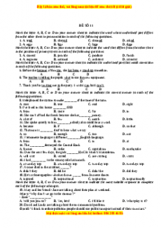 Đề thi trắc nghiệm Tiếng anh 10 năm 2022 - 2023 (Đề 11)
