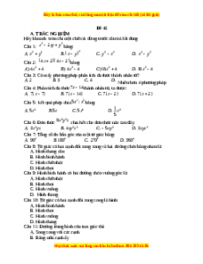 Đề thi giữa kì 1 Toán 8 năm 2023 - Đề 42