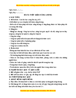 Giáo án Bài 51 KHTN 6 Kết nối tri thức (2024): Tiết kiệm năng lượng
