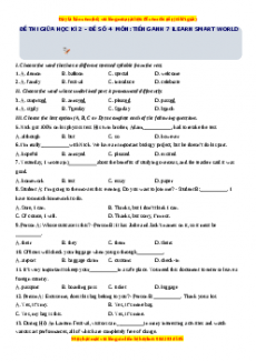 Đề thi giữa kì 2 Tiếng Anh 7 ilearn smart world năm 2022 - 2023 (Đề 4)