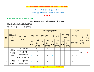 Đề thi giữa học kì 1 Toán 10 Chân trời sáng tạo năm 2022 - 2023 có đáp án (Đề 10)