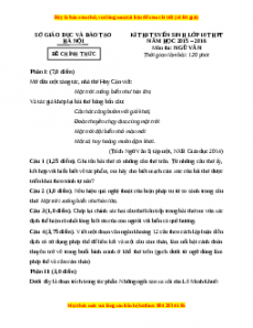 Đề chính thức Ngữ văn vào 10 Hà Nội năm 2015 - 2016