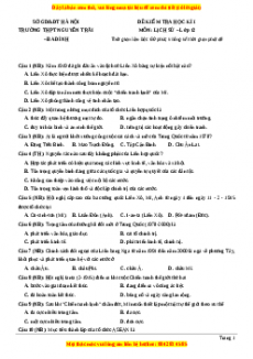 Đề thi cuối kì 1 Lịch sử 12 năm 2023 Trường THPT Nguyễn Trãi - Hà Nội