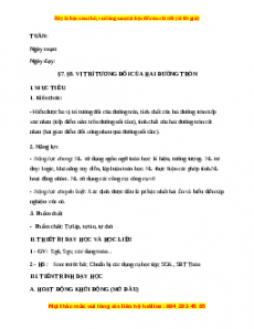 Giáo án Vị trí tương đối của hai đường tròn Toán 9 Học kì 1