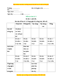 Giáo án Công nghệ 10 (Kết nối tri thức) Bài Kiểm tra học kì 1