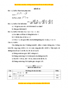 Đề thi Toán 9 học kì 1 năm 2022 - 2023 - Đề 26