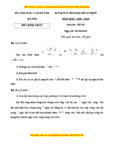 Đề chính thức Toán vào 10 Hà Nội năm 2019 - 2020