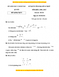 Đề chính thức Toán vào 10 Hà Nội năm 2016 - 2017