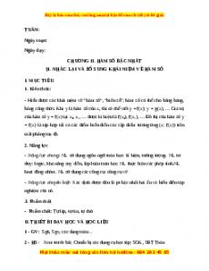 Giáo án Nhắc lại và bổ sung khái niệm về hàm số Toán 9 Học kì 1