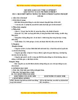 Giáo án Tin học 3 Cánh diều Bài 2: Nhận biết những thông tin trên internet không phù hợp với em