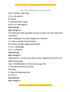 Trắc nghiệm Bài 3: Trao đổi thông tin trên mạng xã hội