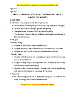 Giáo án Vị trí tương đối giữa hai đường thẳng. Góc và khoảng cách Toán 10 Kết nối tri thức