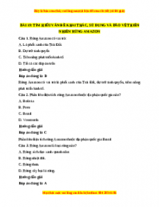 Trắc nghiệm Bài 19: Thực hành: Tìm hiểu vấn đề khai thác, sử dụng và bảo vệ thiên nhiên ở rừng A-ma-dôn