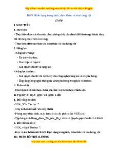 Giáo án Tin học 7 Chủ đề 4 Bài 9 (Chân trời sáng tạo): Định dạng trang tính, chèn thêm và xóa hàng, cột
