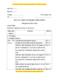 Giáo án Sinh học 10 Bài 6 (Chân trời sáng tạo): Các phân tử sinh học trong tế bào