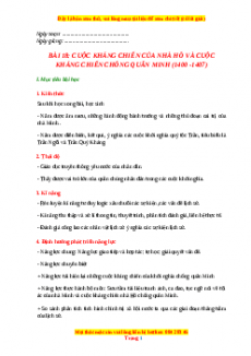 Giáo án Bài 18 Lịch sử 7 Chân trời sáng tạo (2024): Cuộc kháng chiến của nhà Hồ và cuộc kháng chiến chống quân Minh (1400-1407)
