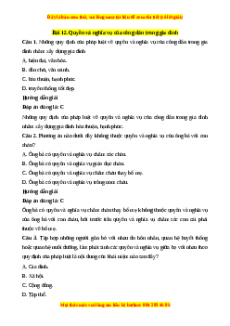 Trắc nghiệm Bài 12: Quyền và nghĩa vụ của công dân trong gia đình