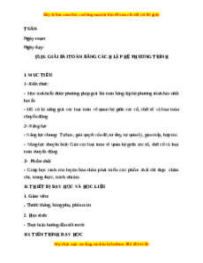 Giáo án Giải phương trình bằng cách lập hệ phương trình Toán 9 Học kì 2