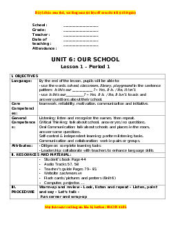 Giáo án Unit 6 Tiếng anh 3 global success