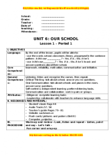 Giáo án Unit 6 Tiếng anh 3 global success