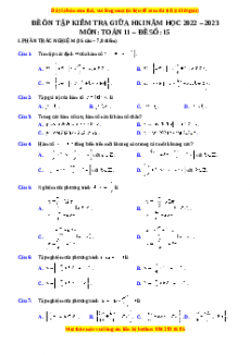 Đề thi giữa kì 1 Toán 11 năm 2022 - 2023 - Đề 15