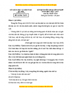 Đề chính thức Ngữ văn vào 10 Hà Nội năm 2016 - 2017