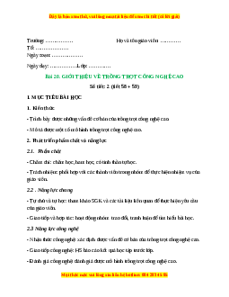 Giáo án Bài 20: Giới thiệu về trồng trọt công nghệ cao Công nghệ 10 Cánh diều
