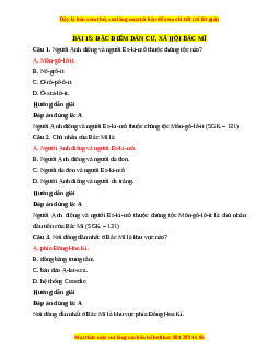 Trắc nghiệm Bài 15: Đặc điểm dân cư, xã hội Bắc Mỹ