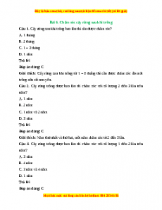 Trắc nghiệm Bài 6: Chăm sóc cây rừng sau khi trồng