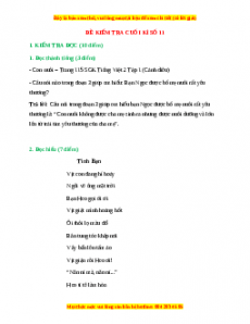 Đề thi cuối kì 1 Tiếng Việt lớp 2 Cánh diều (Đề 11)