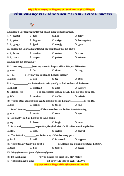Đề thi giữa kì 2 Tiếng Anh 7 Global success năm 2022 - 2023 (Đề 5)