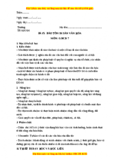 Giáo án GDCD 7 Bài 5 (Chân trời sáng tạo): Bảo tồn di sản văn hóa