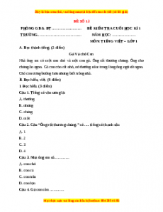Đề thi Tiếng Việt lớp 1 Học kì 1 Cánh diều (Đề 13)